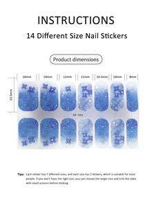 1张14片半固化凝胶美甲贴纸，超长指甲油贴纸，亮面凝胶封层，粉色炸弹美甲用品 - 藍色 - 查看 4