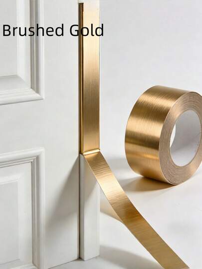 1 Roll Self-Adhesive Gold Tape, Metallic Gold Striped, Removable, Waterproof, DIY Decor For Bathroom, Kitchen, Walls, Ceiling, Floor, Cabinet Tile Edges, Wall Decor, Room Decor, Wall Sticker, Home Decor