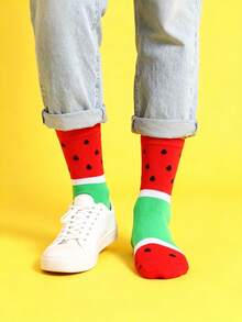 2/4 Pairs Men's Funny Fruit & Ice Cream Socks - Creative Gift For Fruit Lovers - Knitted Fruit Pattern Novelty Socks, Crazy Happy Socks, Watermelon Ice Cream Socks - Multicolor - View 8