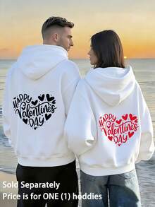 1pcs Couple Spring Autumn Winter Fleece-Lined Warm Hooded Sweatshirt "Love Heart Couple Style Soft Cute Printed Party Sweatshirt, Autumn Winter Party Item, Love Heart Logo Suitable For Couples Sweet And Soft Style, Combining Hooded Style With Exquisite Attributes, It Is A Perfect Choice For Couples' Party Style, Combining Adaptability And High-End Feel" Oversized Women's Hoodie - Street Style Essential 270g - Bộ đồ liền thân màu trắng dành cho nữ - Xem 1