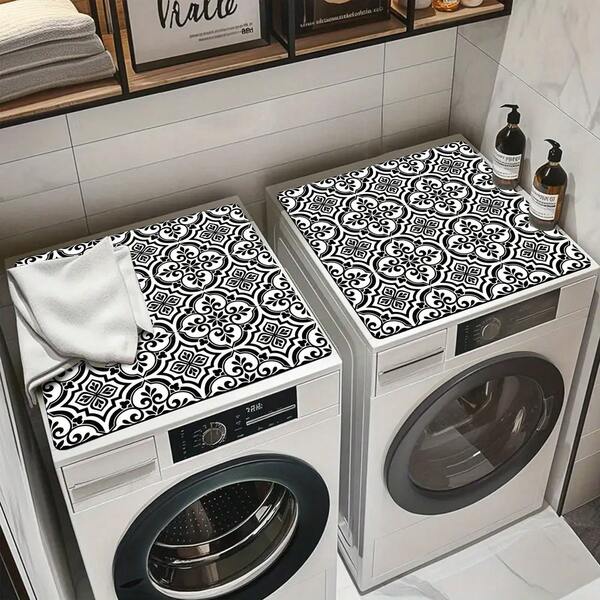 1pc Printed Pattern Washing Machine Dust Cover Mat, Laundry Room Floor Mat, Tabletop Absorbent Mat, Bohemian Style Absorbent & Quick Dry Refrigerator Mat, Microwave Dust Cover, Soft Diatomite Drainage Mat, Anti-Slip Super Absorbent Washbasin Drying Mat, Modern Washing Machine And Dryer Top Cover, Suitable For Laundry Room And Kitchen, Tabletop Mat