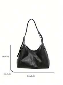 Modische einfarbige minimalistische Stil Schultertasche mit großer Kapazität, vielseitige Halbmond Unterarmtasche für Frauen, geeignet für Universität, Pendeln, Einkaufen, Spazierengehen, Alltagsgebrauch - Schwarz - Übersicht 3