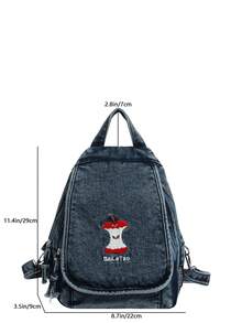 1pc Solid Color Cute Puppy Cartoon Embroidered Denim Fabric Zipper Closure Fashion Casual Messenger Bag/Backpack For Men, Suitable For Daily Commute, Work, School, Shopping, Short Trip - Blue - View 3