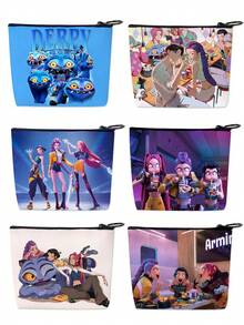 asmodee 6 piezas Monedero de estilo anime de dibujos animados con tema de cazador, monedero de estilo K-Pop, cartera con portamonedas con patrón de personajes de anime, pequeño regalo para vacaciones - Multicolor - Ver 1