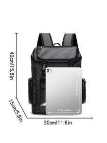 1pc Men's Fashion Backpack, Casual Dual-Shoulder Backpack, Korean Style Printed Large Capacity Travel Laptop Bag, Hiking Backpack, Sports Bag With Zipper, PVC Black Bag, Suitable For Commuting, Gift For Men Holiday Laptop Case - View 11