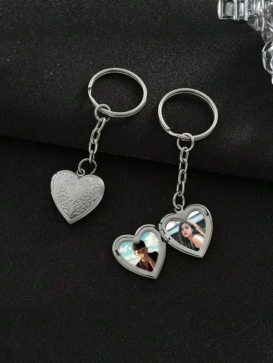 1pc 304 Stainless Steel Heart-Shaped Pendant Keychain, Handmade Heart-Shaped Small Box Fairy Tale Keyring Gift For Her - Silver - View 1