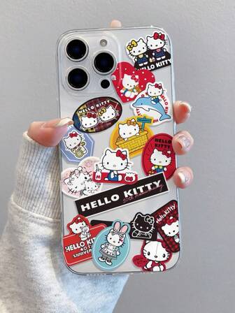 Sanrio 1 st. tecknad flicka transparent telefonskal kompatibelt med 17/13/14/15/16 PRO, originellt handmålat mjukt skyddande skal, fallskyddande design, present till flickvän