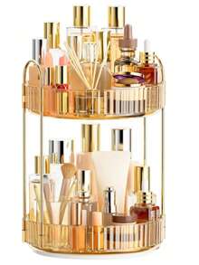 1pc 360° Rotating Makeup Organizer, Suitable For Vanity, Large Capacity Transparent Skincare & Perfume Storage Box, Makeup Vanity Organizer, Back To School Essential,Room Decor - Champagne - View 14