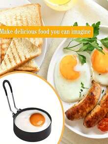 4个不锈钢煎蛋圈，圆形鸡蛋模具，带硅胶手柄，不粘鸡蛋烹饪圈 - 黑色 - 查看 3