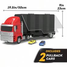 Driven - Camión Portacoches de Juguete Para Niños Con 2 Autos Retráctiles - Transportador y Remolque Desmontable - 3 Años + - como en la foto - Ver 2