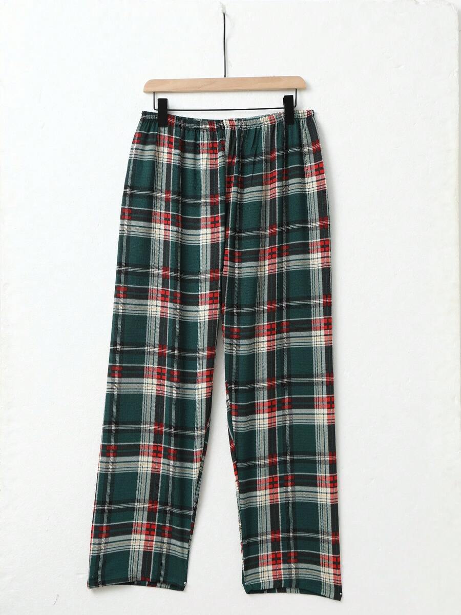 Men's Casual Elastic Waist Plaid Pants, Spring/Autumn - Green - View 1