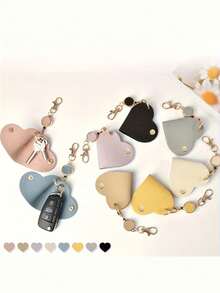 心形可爱伸缩钥匙扣，配PU皮绳和金色合金环 - 金色钥匙扣，适用于汽车/摩托车/手机钥匙收纳，母亲节礼物配件（多种颜色可选） - A - 查看 2