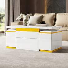 Modern White High-Gloss Coffee Table, Elegant Side Table, Height-Adjustable Multifunctional Coffee Table, Folding Dining Table/Living Room Furniture, 100 X 50 X 43 Cm (Length X Width X Height) - 白色 - 查看 3