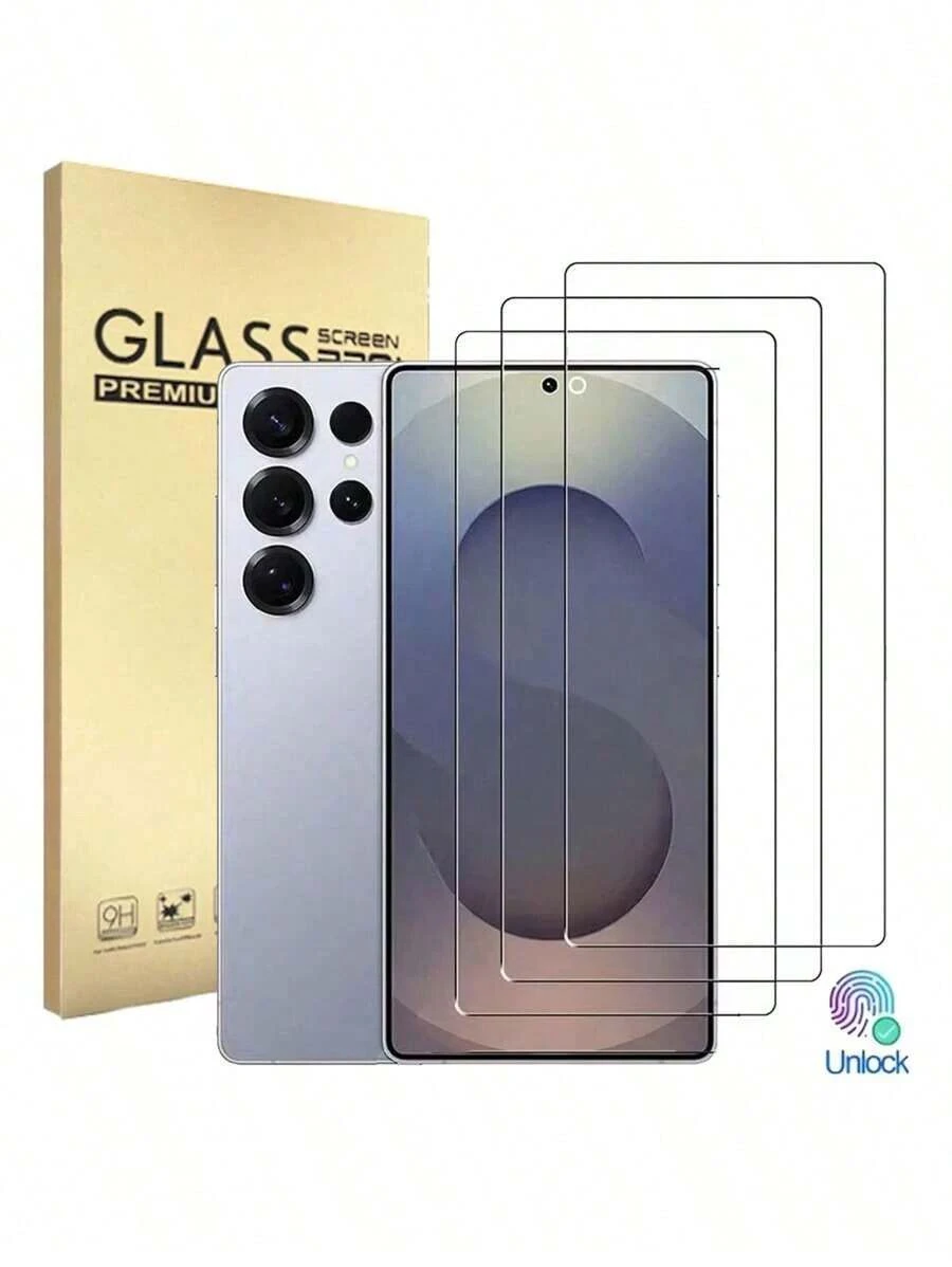 3片装屏幕保护膜，兼容三星Galaxy S24、S25 Ultra、S23、S22、S21 Plus，钢化玻璃材质，支持指纹解锁功能，有效保护屏幕，是馈赠亲友的理想之选。防水、防震、防刮、防指纹，全覆盖手机屏幕保护膜。屏幕保护必备，适用于日常、办公、居家等各种场景。手机屏幕保护膜，防摔防刮，手机配件。 - 清除 - 查看 1