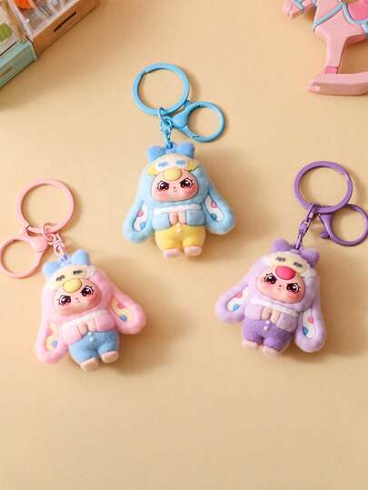 New Adult Floppy Ear Rabbit Keychain, Mini Cute Fashionable Versatile Flocked Keyring, Cartoon Bag/Cup/Car Charm, Daily/Holiday/Birthday Gift Accessory
