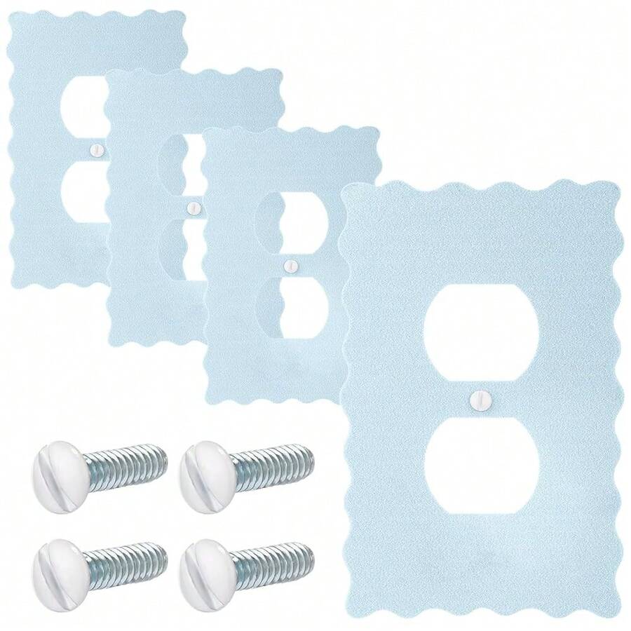 4 Pcs Blue Scalloped Duplex Outlet Covers Metal Cute Scalloped Decorative Outlet Cover Wall Plate Room Decor For Bedroom Home - 藍色 - 查看 1