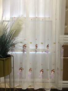 1pc Cartoon Embroidered Voile Curtain, Princess Dancing Design For Girls Room