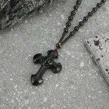 1 chiếc bùa hộ mệnh may mắn kiểu dáng tôn giáo cổ điển, mặt dây chuyền hình thánh giá bằng đá obsidian đen thời trang (Dành cho nam giới) - màu đen - Xem 2