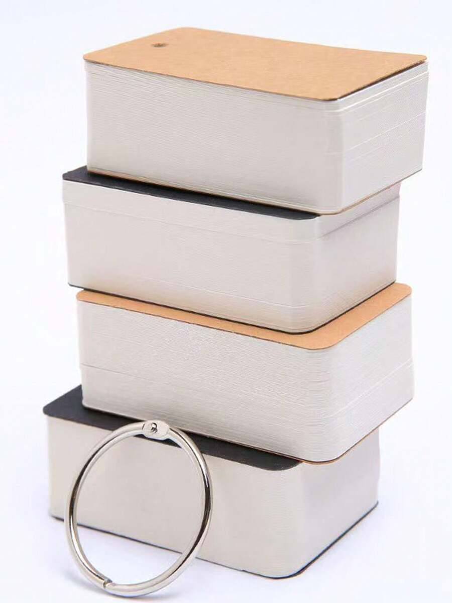 100pcs Blank Index Cards, White Hard Card Paper, Punched Loose Leaf Paper Cards With Metal Ring, Portable Handwritten Flashcards For Learning, Notes, Office Supplies, Available In Multiple Colors - Multicolor - View 1