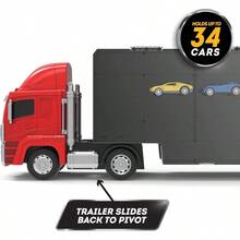 Driven - Camión Portacoches de Juguete Para Niños Con 2 Autos Retráctiles - Transportador y Remolque Desmontable - 3 Años + - como en la foto - Ver 4