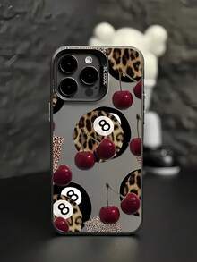 1 pieza Funda de teléfono con estampado de leopardo y cereza de 8 patrones, protección antirraídas y energética en color negro, personalizada compatible con Apple 16 Pro Max, 17/16/15/14 Plus, 13/12/11, Air, y serie compatible con Samsung - Multicolor - Ver 3