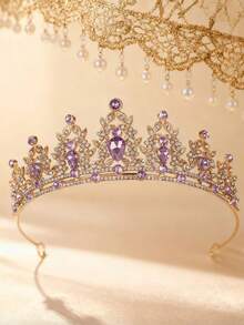 1件套女王皇冠/公主皇冠，适合女性和女孩佩戴，水晶发箍，适合新娘和公主，可用于婚礼、派对和情人节配饰 - 紫色 - 查看 2