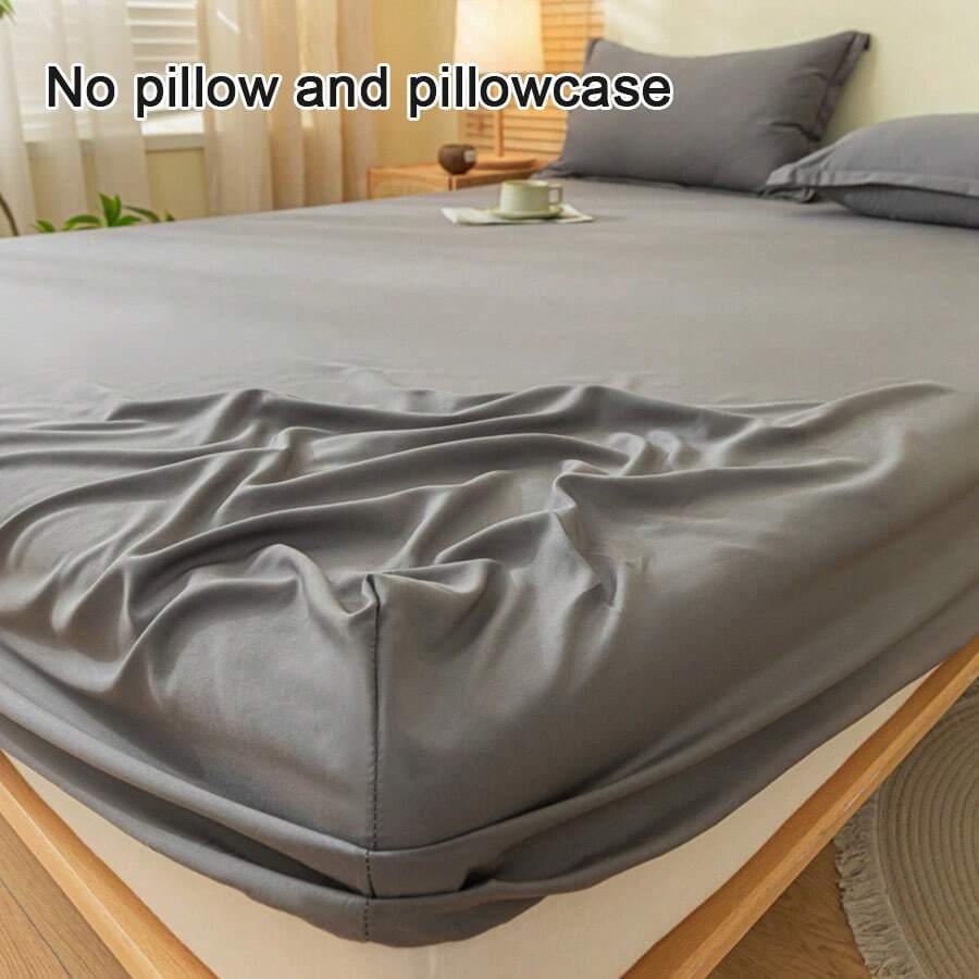 1pc Solid Color Fitted Sheet, Mattress Protector, Mattress Cover For Bed, Soft And Breathable, For All Size Bed -Twin, Full, King, Queen Size Sheet Deep Pocket Up To 11.8 Inch Home Textile Wrinkle-Free Better For Sleep, Machine Washable King Queen Full Twin Size - Black and Gray - View 1