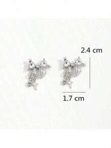 Rhinestone Bow Decor Stud Earrings - 多色 2 - 查看 5