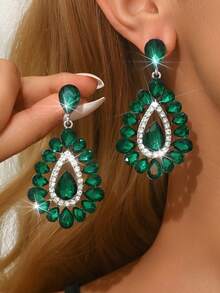 2pcs/Set Asymmetric Droplet Style Bridal Ladies' Fashionable Crystal Earrings, Sexy Jewelry Earrings Suitable For Weddings, Dances, Parties. - MS375 - View 6