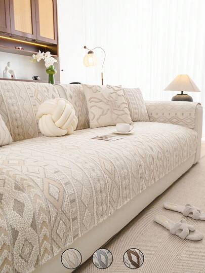 1개 보헤미안 스타일 벨벳 자카드 소파 쿠션, PET 동물 방지 시트 패드, 1-4인용 소파 보호 커버에 적합, 사계절 내내 세탁기 사용 가능, 거실 및 침실 장식 고급 소파 매트