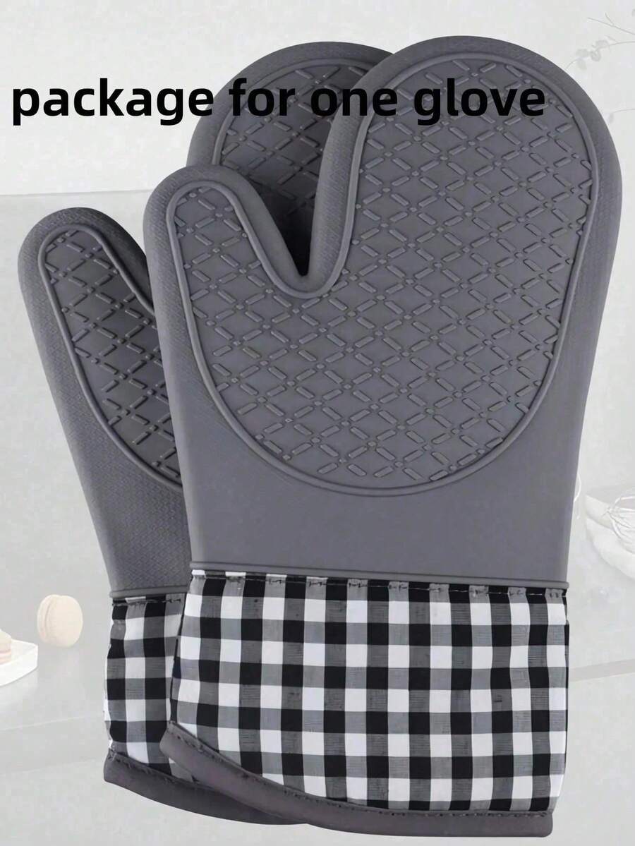 1pc Heat Resistant Silicone Oven Mitt, Suitable For Microwave, Baking, Kitchen, Home Use - Multicolor - View 1