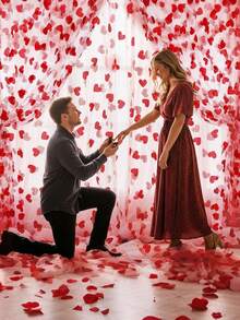 2pcs Red Heart-Shaped Mesh Table Runner, Size 120*180cm (47.24*70.87 Inches), Romantic Heart Design Wedding Table Decor, Transparent Heart Pattern Party Background Decor, Suitable For Wedding, Birthday, Anniversary, Bridal Shower, Valentine's Day, Home Decor, Holiday Party Background, Photo Backdrop - Red - View 5