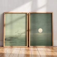 Conjunto de 2 telas minimalistas para decoração de parede, pôsteres abstratos de paisagens japonesas com pôr do sol em tons de verde sálvia, decoração de parede em estilo zen escandinavo, arte boho em tons terrosos para decoração de quarto, sala de estar e casa em geral, arte de parede moderna e neutra para uma decoração de casa tranquila. - Multicolorido - Ver 10