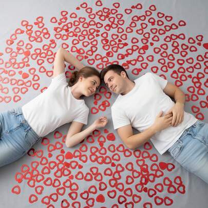 15克心形彩纸屑，婚礼餐桌装饰，婚礼派对闪光彩纸屑（红色）