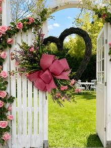 1个心形薰衣草花环 | 粉色情人节花环，可用于前门、窗户和墙壁装饰，乡村风格橱柜心形装饰，适合春夏室内外使用 - 彩色 - 查看 2