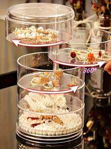 joye3-5, 5 Niveles Y 3 Niveles Caja Organizadora de Joyería Giratoria con Tapa de Acrílico y Cubierta Antipolvo - Tapa Redonda Multinivel para Aretes, Collares, Pulseras, Maquillaje - Almacenamiento Compacto para Escritorio, Tocador, Viajes - Estuche de Joyería de Lujo - Multicolor - Ver 5