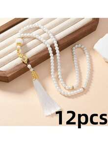 1 String/12 Strings Islamic Prayer Beads, 99pcs Glass Faux Pearl Beads On String, For Ramadan Worship And Arabic Praise Bracelet. Tassel Pendant 99pcs Islamic Rosary Beads, Glass Pearl Prayer Bracelet, Daily Worship, Ramadan Small Gift - Multicolor - View 14