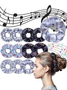 12pcs/6pcs Music Scrunchies For Girls Music Note Scrunchies Hair Accessories For Musical Lover Musicians Singer Women Band Partners Concert Festival Fan Choir Teen Gift Party Favors Bulk,Women's Girls' Music Festival Cute Hair Accessories ,Hair Ties ,Scrunchy Hair Ties - Multicolor - View 12
