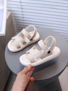 1 Pair Summer Baby Fashionable H-Design Sandals, Soft Non-Slip Hook And Loop Design, New Versatile Style For Boys And Girls - Beige - View 3