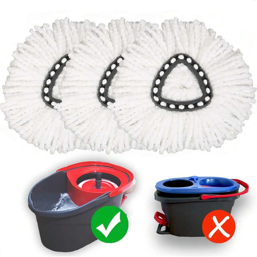 Mop Replace Head [ 3 Pack ] Mop Refills Compatible With Triangle Spin Mop, Made Of Microfiber, Deep Cleaning Machine Washable And Easy-To-Replace - 白色 - 查看 1