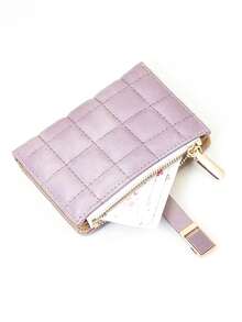 2026 New Kids Wallet, Checkered Snap Closure Multi-Functional Coin Purse Card Holder Zipper Pouch - Mauve Purple - View 2