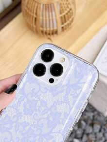 1pc Romantic Lace Pattern Soft Transparent Airbag Phone Case, Anti-Slip, Suitable For IPhone 11/12/13/14/15/16 Pro Max - 款式3(1pc) - 查看 4