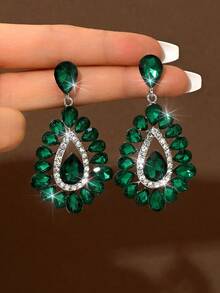 2pcs/Set Asymmetric Droplet Style Bridal Ladies' Fashionable Crystal Earrings, Sexy Jewelry Earrings Suitable For Weddings, Dances, Parties. - MS375 - View 7