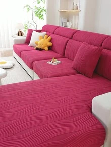 1件装动感条纹沙发套，波浪线设计，现代简约风格，柔软实用。 - 玫瑰紅 - 查看 9