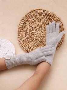 1 par de guantes de punto cálidos y con pantalla táctil para mujer, de unicolor, gruesos, sin dedos, de estilo largo, adecuados para otoño/invierno - Multicolor - Ver 3
