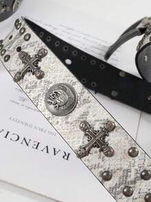 Cinto Original com Crânio e Estampa de Leopardo, Estilo Punk Rebite Y2K para Roupa de Balada - Multicolorido - Visão 7