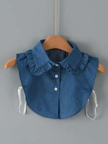 1件女士牛仔休闲衬衫，配有可拆卸领子，包括立领、尖领、圆领、荷叶领等多种款式，多功能可拆卸领，适合秋冬季服装搭配。