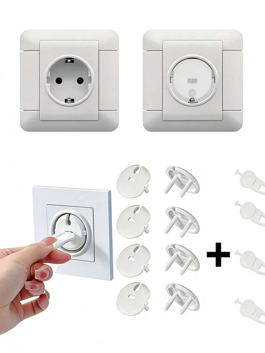 30个/25个/20个/10个装欧标/法标插头保护盖（带钥匙），婴儿安全电源插座盖，儿童安全插头盖，适用于电源插座，易于安装，坚固可靠，家庭和办公室儿童安全防护套装 - 彩色 - 查看 1