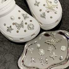 Isla de las Mariposas| Shoes Charms de zapatos de plata, accesorios de metal de alta calidad, charms de zapatos creativos, hebillas decorativas para zapatos DIY - Isla de las Mariposas (10 cuentas en total, sin cadenas) - Ver 1