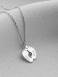 Personalized Custom-Designed Footprint Pendant Necklace, Engravable With Family Members' English Names And Birthdays. A Personalized Baby Footprint Necklace, Perfect For New Mothers, Baby Shower Gifts, Or As A Personalized Name And Date Engraved Pendant Necklace. Features An Adjustable Extension Chain And A Simple Design. - Multicolor - View 4